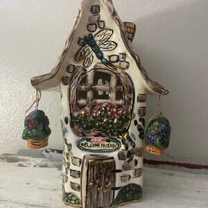 Vintage Blue Sky "Welcome Friends" Ceramic House, Heather Goldminc 2000